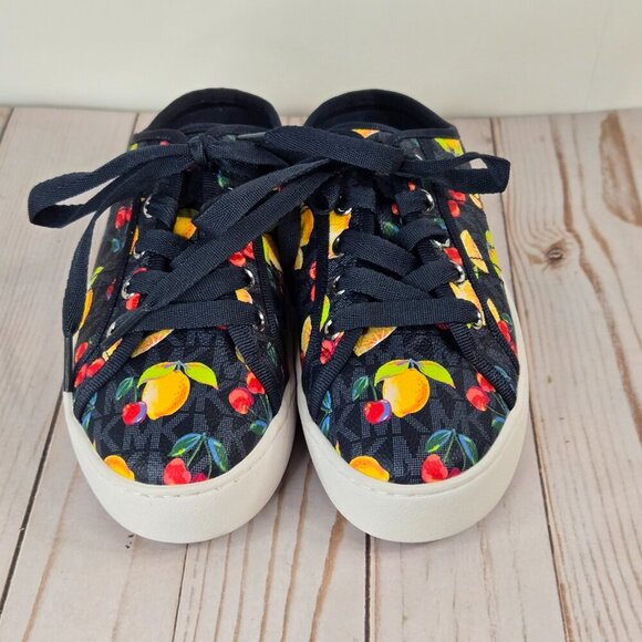 Michael Kors Poppy Slip-On Sneakers 6.5M Tropical Print MK Logo Canvas pristine! - Picture 2 of 10